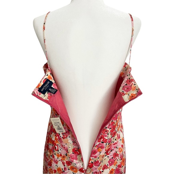 Vintage Ann Taylor Size 10 Petite Silk Pink Floral Sleeveless Apron Mini Dress - Picture 5 of 10